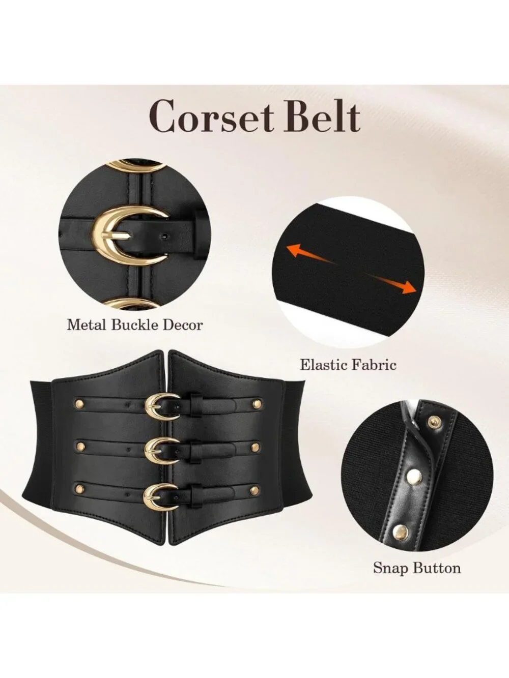 Wide Elastic Corset Belt for Women | Underbust PU Leather Waist Belt with Gold